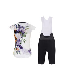 RIVANELLE Cyklistický krátky dres a krátke nohavice - MISS FLOWERY - čierna/biela/viacfarebná